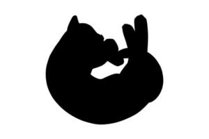 Lying cat black silhouette. Playful cat stencil. Vector illustration