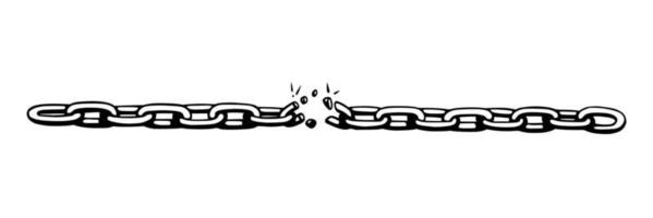 Broken chain with shatters as symbol of strength and freedom. Sketch of metal chains. Vector illustration