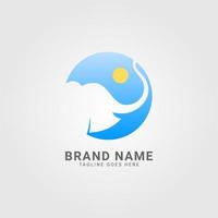 cheerful elephant head in negative space and blue sky circle vector logo design