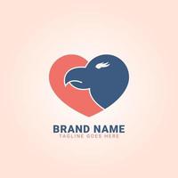 eagle head inside heart shape with cute pale colors vector logo design