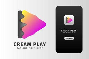 abstract trendy girly cream play button live streamers and vlogger app vector logo design