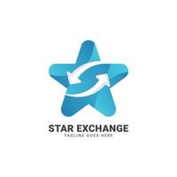 modern gradient blue rounded star with recycle or exchanges icon vector logo design