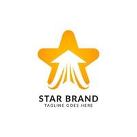 estrella redondeada degradada con elemento de diseño de logotipo de vector simple de flecha hacia arriba negativa