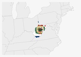 US state West Virginia map highlighted in West Virginia flag colors vector