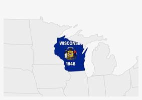 mapa del estado de wisconsin resaltado en los colores de la bandera de wisconsin vector