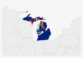 mapa del estado de michigan resaltado en los colores de la bandera de michigan vector