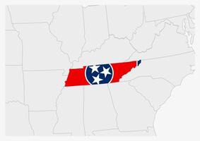 mapa del estado de tennessee de estados unidos resaltado en los colores de la bandera de tennessee vector