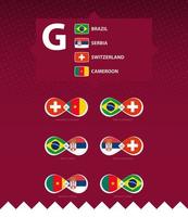 Group G of football tournament, flags and match icon set. vector