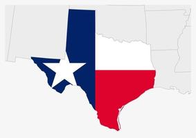 mapa del estado de texas de estados unidos resaltado en los colores de la bandera de texas vector