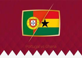 portugal vs ghana, ícono de la etapa de grupo de la competencia de fútbol en el fondo burdeos. vector