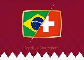Brazil vs Switzerland, group stage icon of football competition on burgundy background. vector
