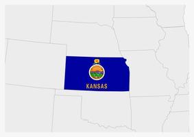 mapa del estado de kansas resaltado en los colores de la bandera de kansas vector