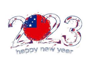 2023 Year in grunge style with flag of Samoa. vector