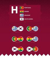 Group H of football tournament, flags and match icon set. vector