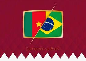 Cameroon vs Brazil, group stage icon of football competition on burgundy background. vector