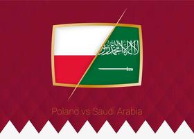 Poland vs Saudi Arabia, group stage icon of football competition on burgundy background. vector