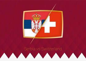 serbia vs suiza, icono de la fase de grupos de la competición de fútbol con fondo burdeos. vector