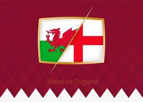 Wales vs England, group stage icon of football competition on burgundy background. vector