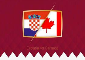 Croatia vs Canada, group stage icon of football competition on burgundy background. vector