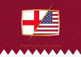 inglaterra vs estados unidos, icono de la fase de grupos de la competición de fútbol sobre fondo burdeos. vector