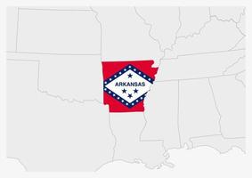 US state Arkansas map highlighted in Arkansas flag colors vector