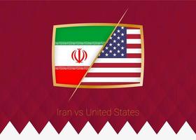 Iran vs United States, group stage icon of football competition on burgundy background. vector