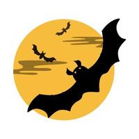 Bats flying under a full yellow moon. Halloween Vector Isolated illustration on white background. For your design screen or print post card, flyers, emblem