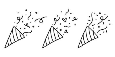 Set of popper confetti. confetti isolated, explosion, fireworks, holiday. vector drawing. hand drawn style. Doodle style