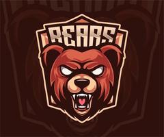 Grizzly bear mascot logo design vector with a modern color concept and badge emblem style for sports team. Angry bear illustration tshirt printing.