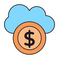 Dollar coin with cloud symbolizing concept of cloud money vector