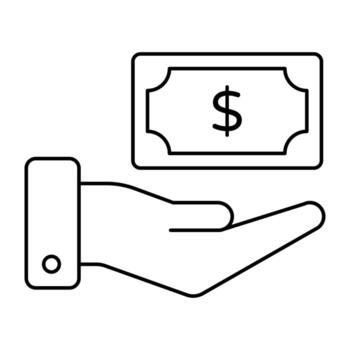 Dollar on hand, icon of giving money vector