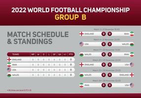 2022 Qatar World Football Championship Group B match schedule poster for print web and social media. World Cup 2022 vector