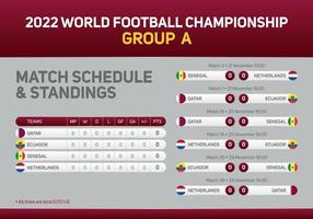 2022 Qatar World Football Championship Group A match schedule poster for print web and social media. World Cup 2022 vector