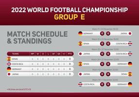 2022 Qatar World Football Championship Group E match schedule poster for print web and social media. World Cup 2022 vector