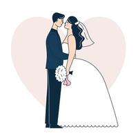 Beautiful wedding couple. Bride and groom. Doodle vector illustration