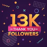 Thank you 13000 followers,thanks banner.First 13K follower congratulation card with geometric figures,lines,squares,circles for Social Networks.Web blogger celebrate a large number of subscribers. vector