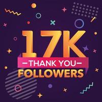 Thank you 17000 followers,thanks banner.First 17K follower congratulation card with geometric figures,lines,squares,circles for Social Networks.Web blogger celebrate a large number of subscribers. vector