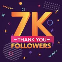 Thank you 7000 followers,thanks banner.First 7K follower congratulation card with geometric figures,lines,squares,circles for Social Networks.Web blogger celebrate a large number of subscribers. vector