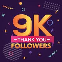 Thank you 9000 followers,thanks banner.First 9K follower congratulation card with geometric figures,lines,squares,circles for Social Networks.Web blogger celebrate a large number of subscribers. vector