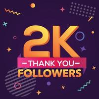 Thank you 2000 followers,thanks banner.First 2K follower congratulation card with geometric figures,lines,squares,circles for Social Networks.Web blogger celebrate a large number of subscribers. vector