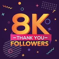 Thank you 8000 followers,thanks banner.First 8K follower congratulation card with geometric figures,lines,squares,circles for Social Networks.Web blogger celebrate a large number of subscribers. vector