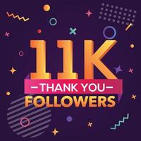 Thank you 11000 followers,thanks banner.First 11K follower congratulation card with geometric figures,lines,squares,circles for Social Networks.Web blogger celebrate a large number of subscribers. vector