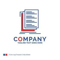 Company Name Logo Design For Code. coding. compile. files. list. Blue and red Brand Name Design with place for Tagline. Abstract Creative Logo template for Small and Large Business. vector