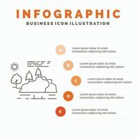 hill. landscape. nature. mountain. rain Infographics Template for Website and Presentation. Line Gray icon with Orange infographic style vector illustration