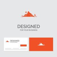 Business logo template for mountain. landscape. hill. nature. tree. Orange Visiting Cards with Brand logo template. vector