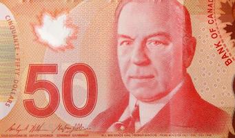 William Lyon Mackenzie King portrait on Canada 50 Dollars 2012 Polymer Banknote fragment photo