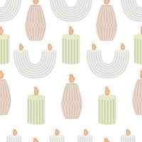 Seamless pattern background with handmade scented soy and coconut wax candles  in scandinavian folk hygge style vector