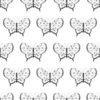 Seamless pattern with black silhouettes of butterflies isolated on a white background. Simple monochrome abstract outline design vector