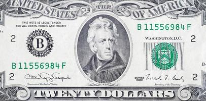retrato del presidente estadounidense andrew jackson en billete de 20 dólares primer fragmento de macro foto