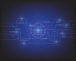 Vector of blue electricity line circuit and world abstract Hi-tech technology background. Innovation concept. Digital art, circuit board.